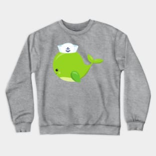 Sailor Whale, Cute Whale, Baby Whale, Green Whale Crewneck Sweatshirt